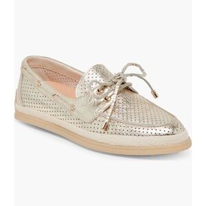 Dolce Vita Gold Doris Perforated Gold Platinum Metallic Leather Boat Shoes
